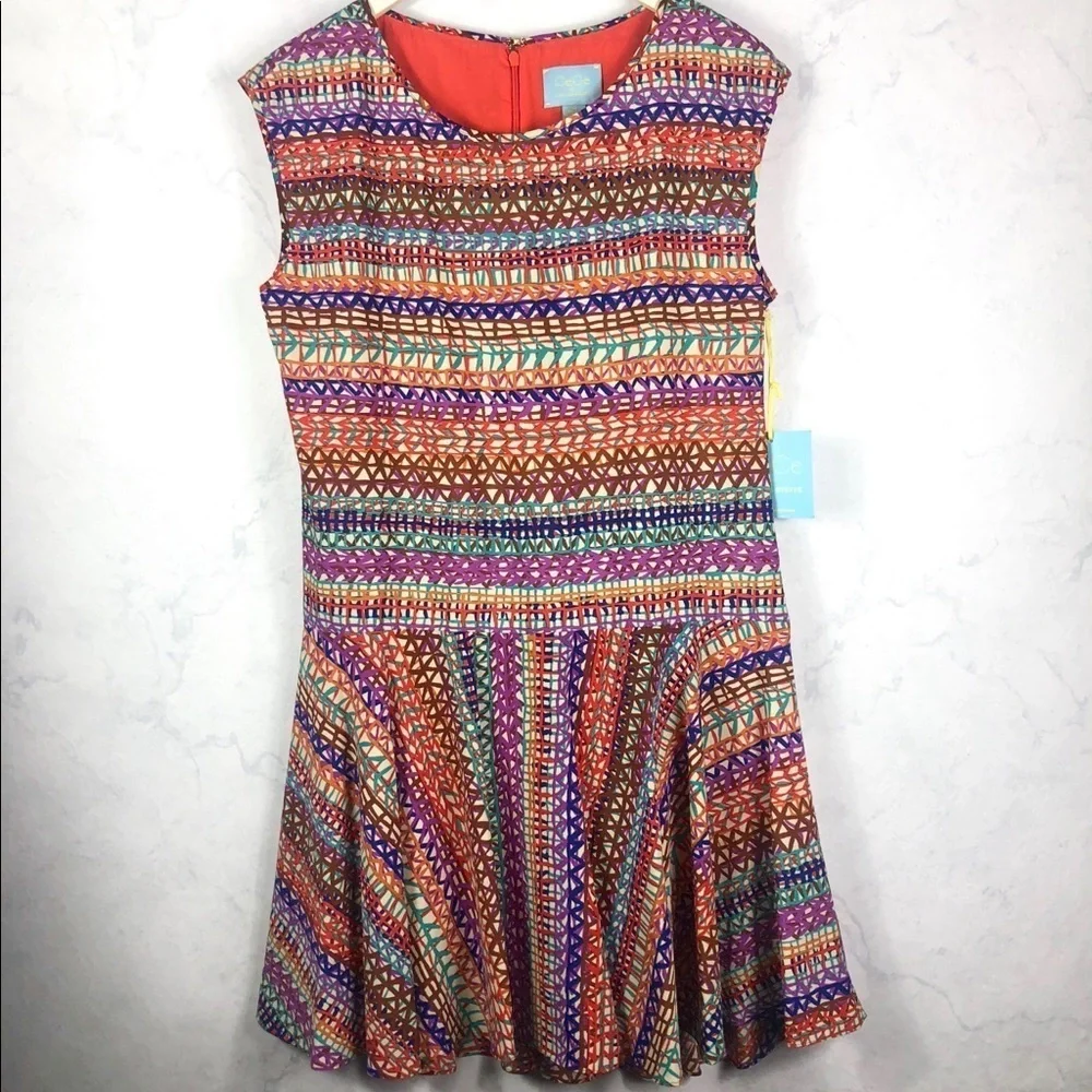 [CeCe] Bitsy Flounce Print Rainbow Stripe Dress